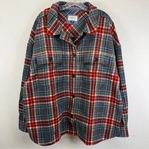 American Eagle AE Oversized Button Up Fleece Multicolor Plaid Shacket Size XXL